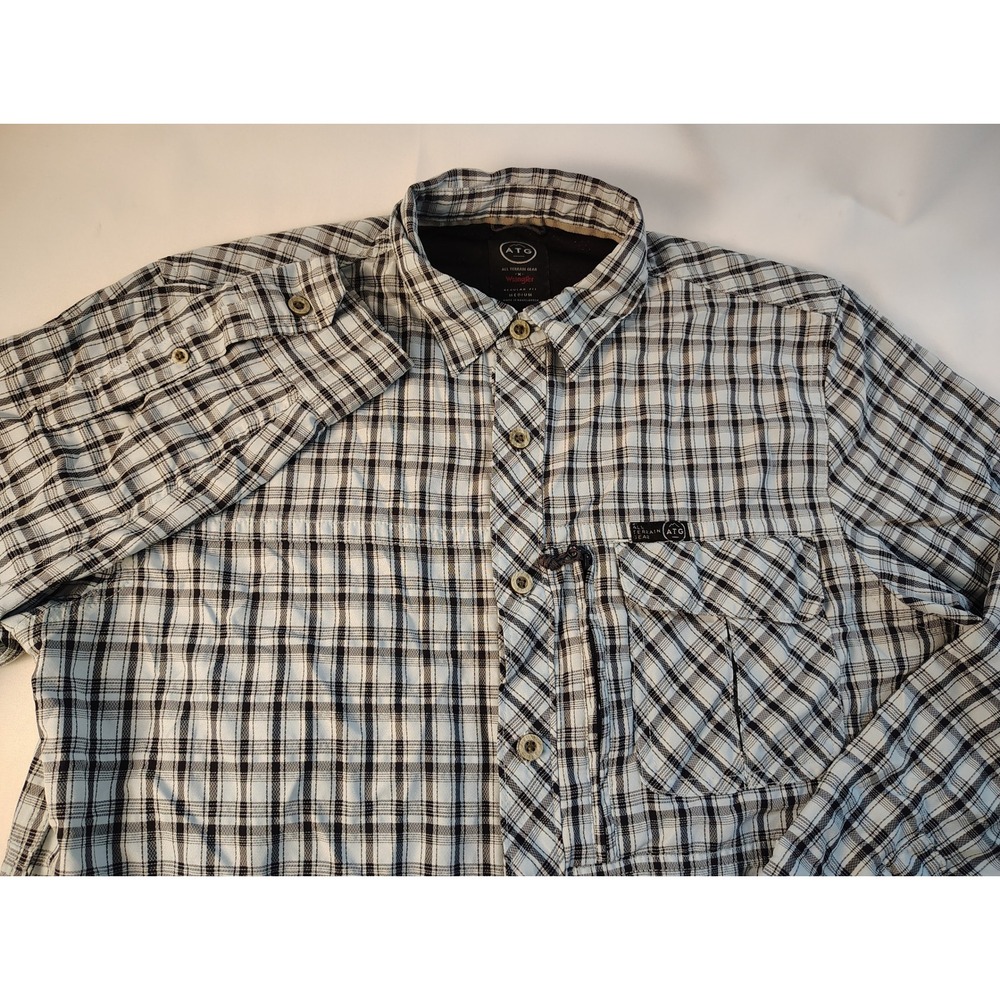 ATG by Wrangler Mens Plaid All Terrain Gear Button Down Shirt Grey Black Medium